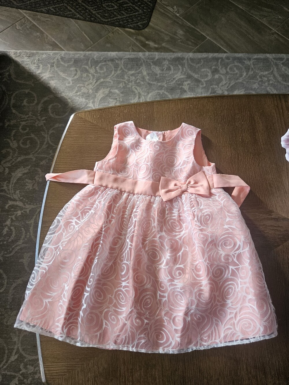 La Princess Pink Floral Organza Bow Waist Party Dress Size 24 Months